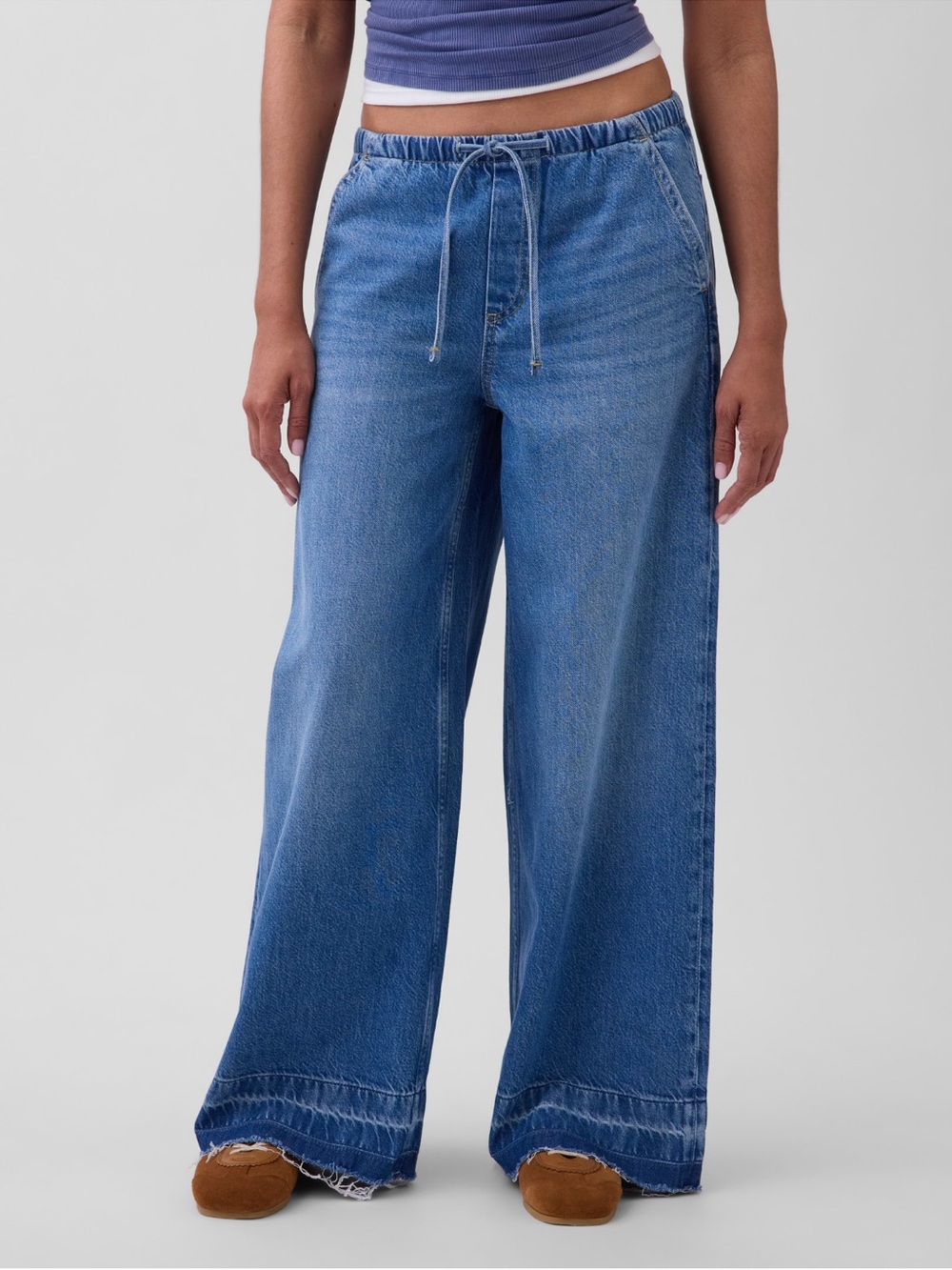 Gap Wide Leg Drawstring Denim Jeans - Blue | S Tall